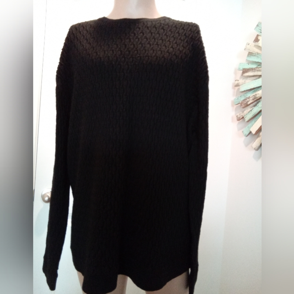 Perry Ellis Chicago Modern Black Wool Crew Neck Sweater Big & Tall XXG
